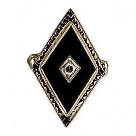 Vintage Estate Parallelogram 14k Gold Filigree 2 Tone Onyx & Round Diamond Ring