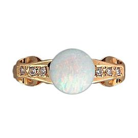 Vintage Round Polished Opal Bead 1.50ct 1950 14k Yellow Gold Diamond Band Ring