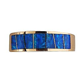 Vintage Estate Seven Pieces Blue Inlaid Opal Size 6 14k Yellow Gold Ring