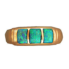 Vintage Estate Inlaid Blue Green Opal Size 9 14k Yellow Gold 7mm Ring