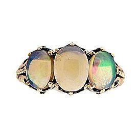 Vintage Three Stone 9k Yellow Gold 1.73ct Blue Green Opal Ring
