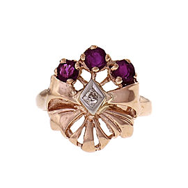 Retro 1940 Ruby Diamond Ring 14k Pink Rose Gold