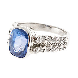 Vintage Velvet 5.24ct Genuine Antique Cushion Cut Ceylon Sapphire Diamond Ring