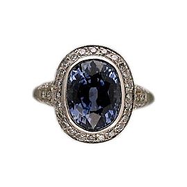 Vintage 4.55ct Oval Periwinkle Blue Sapphire Pave Round Diamond Platinum Ring