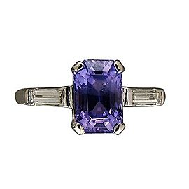Vintage Platinum 2.71ct Emerald Cut Purple Sapphire and Diamond Art Deco Ring Size 5.5