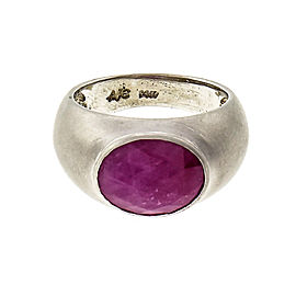 Ruby Ring Domed 14k White Gold Satin Finish Faceted Rose Cut