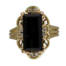 Vintage Elongated 4.00ct Deep Emerald Cut Tourmaline 14k yellow Gold .08CT Diamond Ring