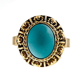 Vintage Natural Turquoise 18k Yellow Gold Ring Size 5.75