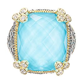 Judith Ripka Crystal Rock Quartz Diamond Yellow Gold Monaco Cocktail Ring