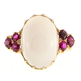 Vintage Art Deco 14K Rose Gold with 5.50ct Moonstone & 0.90ct Ruby Ring Size 8.75