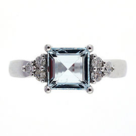Estate Square Art Deco Emerald Cut 1.05ct Aqua 14k White Gold Diamond Ring