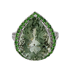 Green Quartz Prasiolite 14k White Gold Green Garnet Diamond Ring Size 7