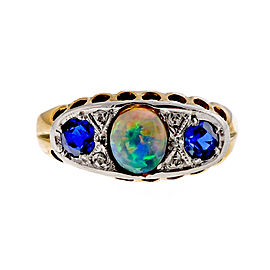 18k Yellow Gold Platinum Semi Black Opal Sapphire .60ctw Vintage Ring Size 6