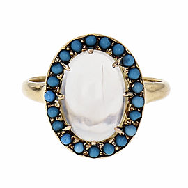Victorian 1890 Moonstone Ring Turquoise 14k Yellow Gold