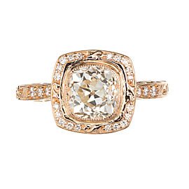 Peter Suchy 18K Pink Gold with 1.54ct Old Mine Brilliant Cut Diamond Halo Engagement Ring Size 6.75