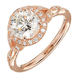 Peter Suchy 14k Rose Gold Round 1.37ct Diamond Halo Engagement Ring Size 6.5