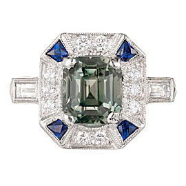 Peter Suchy 3.39 Carat Green Sapphire Diamond Platinum Engagement Ring