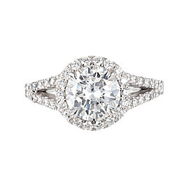 Peter Suchy Round Diamond Halo Ring Split Shank Platinum 1.55ct E, VS1