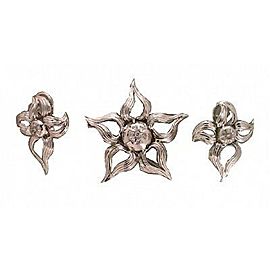 Estate 1960 14k White Gold Open Swirl Round Diamond Pin & Clip Post Earrings