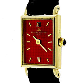 Baume & Mercier Ladies Gold Tank Strap Watch Vivid Red Dial