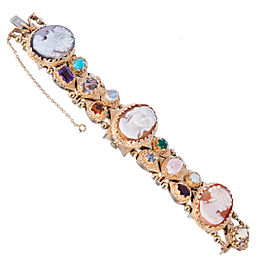 14k Yellow Gold Cameo Slide Bracelet Multi Stone Watch