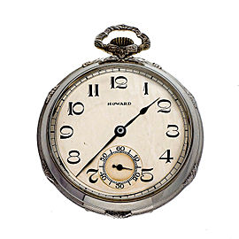E. Howard Art Deco 14k White Gold Pocket Watch Open Face