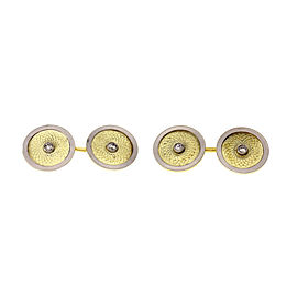 Vintage Art Deco Double Sided Cuff Links 14k Green Gold Platinum Diamond