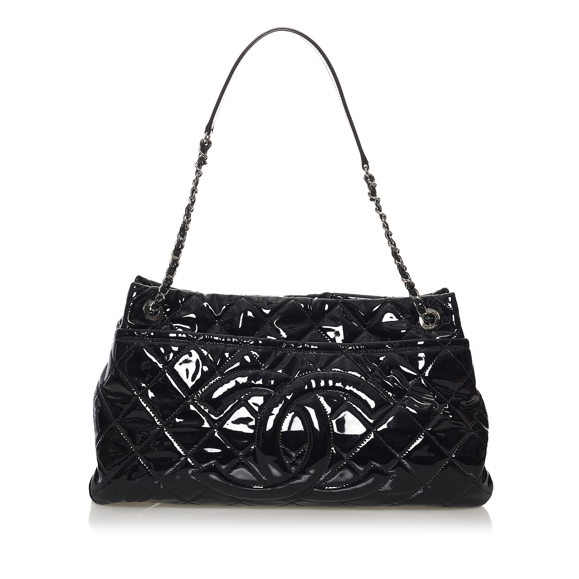 Chanel black patent leather tote bag sale
