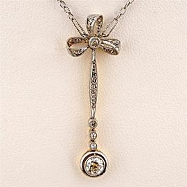 Antique Victorian Platinum Gold Bow .30ct Diamond Pendant