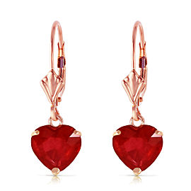 14K Solid Rose Gold Leverback Earrings with Natural Ruby