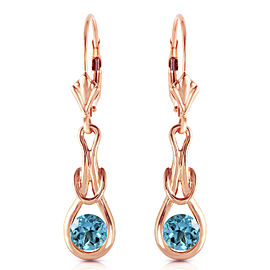 14K Solid Rose Gold Leverback Earrings with Natural Blue Topaz
