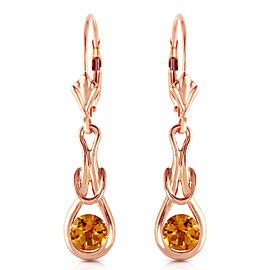 14K Solid Rose Gold Leverback Earrings with Natural Citrines