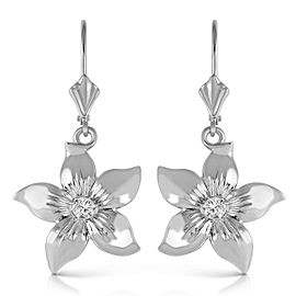 14K Solid Rose Gold Leverback Flowers Earrings with Diamond