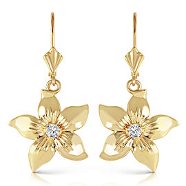 14K Solid Gold Leverback Flowers Earrings Diamond