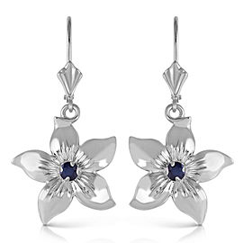 0.2 CTW 14K Solid White Gold Leverback Flowers Earrings Sapphire