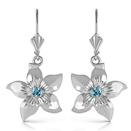 0.2 CTW 14K Solid White Gold Leverback Flowers Earrings Blue Topaz