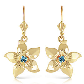 0.2 CTW 14K Solid Gold Leverback Flowers Earrings Blue Topaz