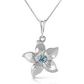 0.1 CTW 14K Solid White Gold Flower Necklace Natural Blue Topaz