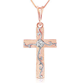 14K Solid Rose Gold Cross Necklace withNatural Diamond
