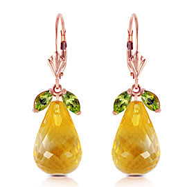 14K Solid Rose Gold Leverback Earrings with Peridots & Citrines