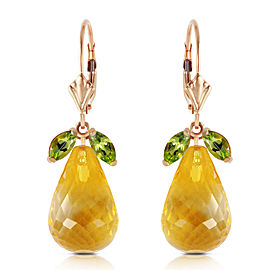 14.4 CTW 14K Solid Gold Leverback Earrings Peridot Citrine