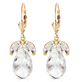 14.4 CTW 14K Solid Gold Leverback Earrings Natural White Topaz