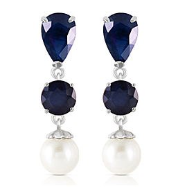 10.1 CTW 14K Solid White Gold Chandelier Earrings Sapphire Cultured Pearl