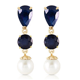 10.1 CTW 14K Solid Gold Chandelier Earrings Sapphire Cultured Pearl