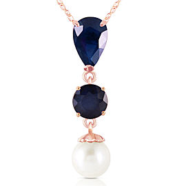 5.05 CTW 14K Solid Rose Gold Necklace Sapphire Cultured Pearl