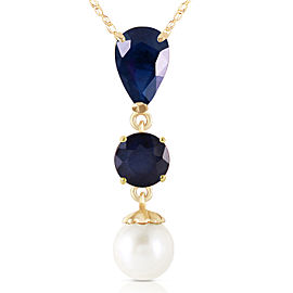 5.05 CTW 14K Solid Gold Stamp Your Love Sapphire Cultured Pearl Necklace