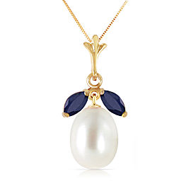 4.5 CTW 14K Solid Gold Necklace Natural Cultured Pearl Sapphire
