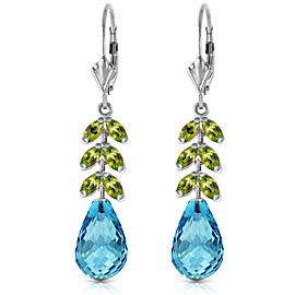 11.2 CTW 14K Solid White Gold Committed Love Peridot Blue Topaz Earrings