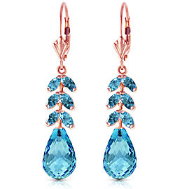 14K Solid Rose Gold Leverback Earrings with Natural Blue Topaz