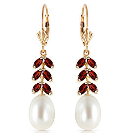 9.2 CTW 14K Solid Gold Fern Garnet Cultured Pearl Earrings